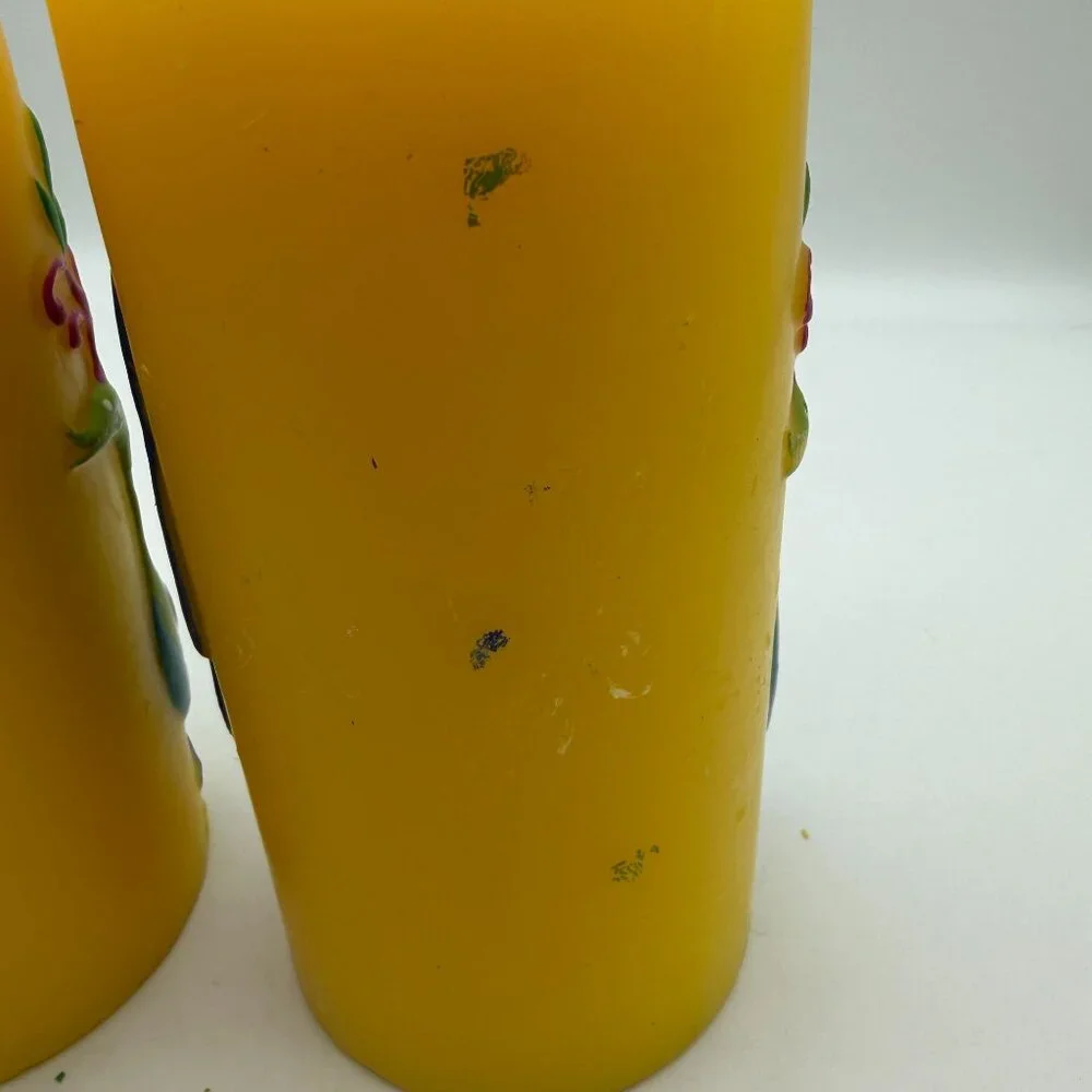 Pier 1 yellow peacock pillar candles‎ set of two summer home decor lake house